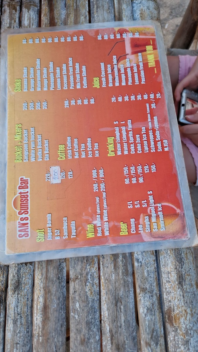 San Sunset Bar Menu - Image 1