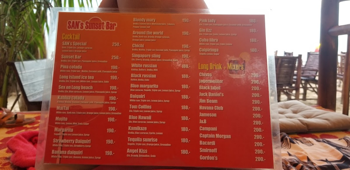 San Sunset Bar Menu - Image 2
