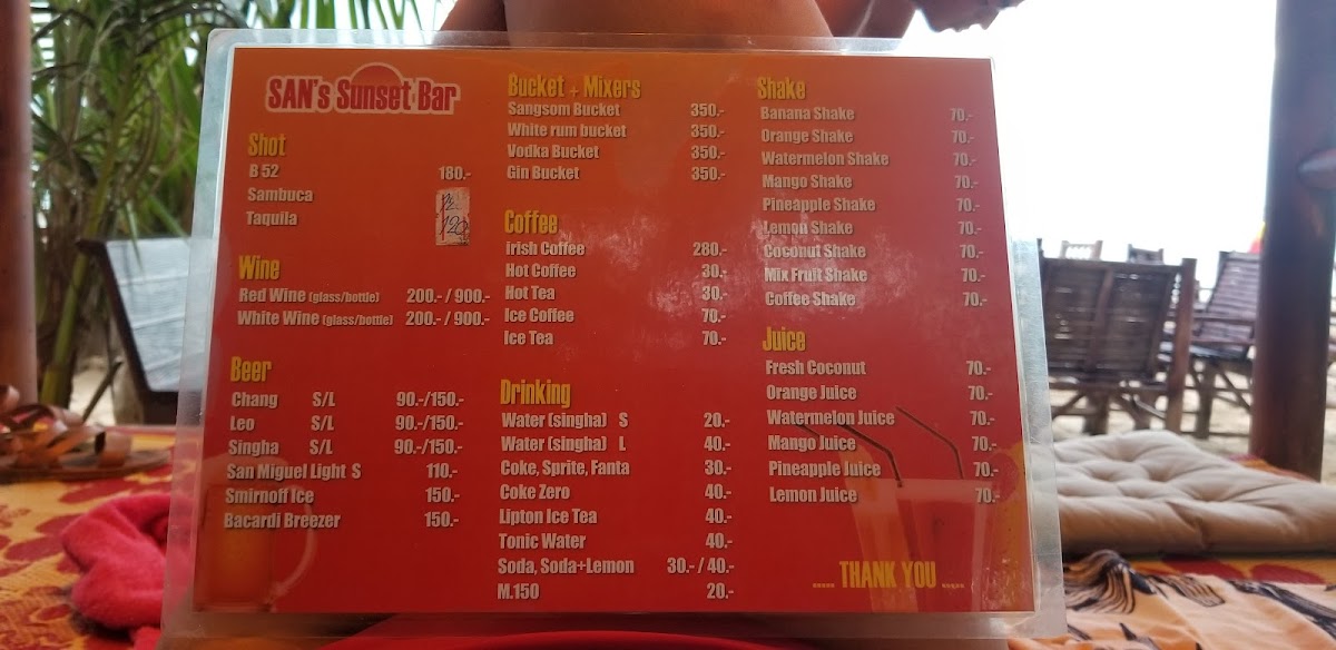 San Sunset Bar Menu - Image 3