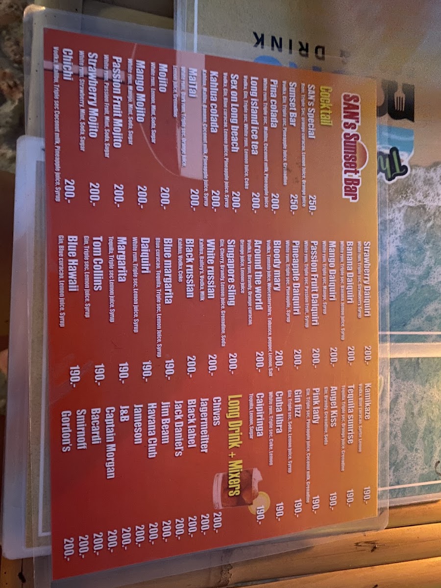 San Sunset Bar Menu - Image 4